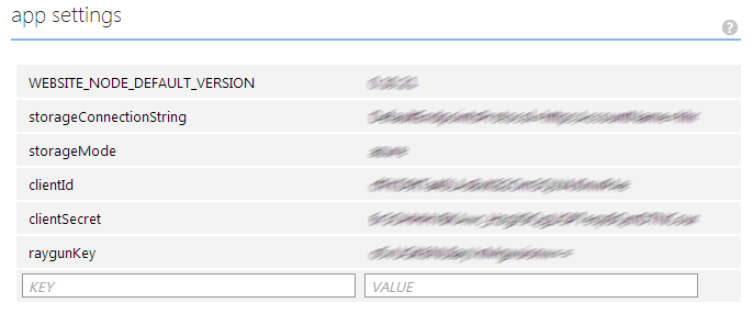 Online configuration for an Azure Web Site