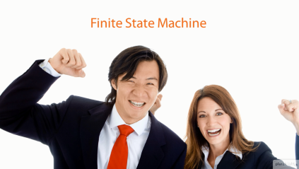 Course screenshot, man and woman cheering over Finite State Machine