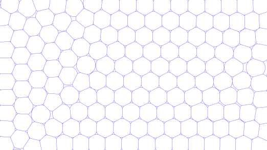 A grid-like structure starting to emerge from tightly packing blobs.