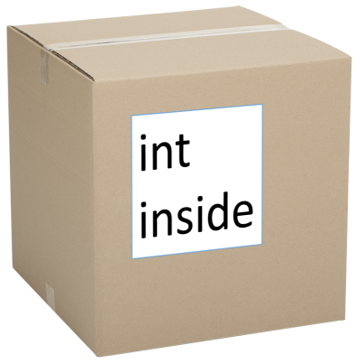 A cardboard box with the label 'int inside' on the side.